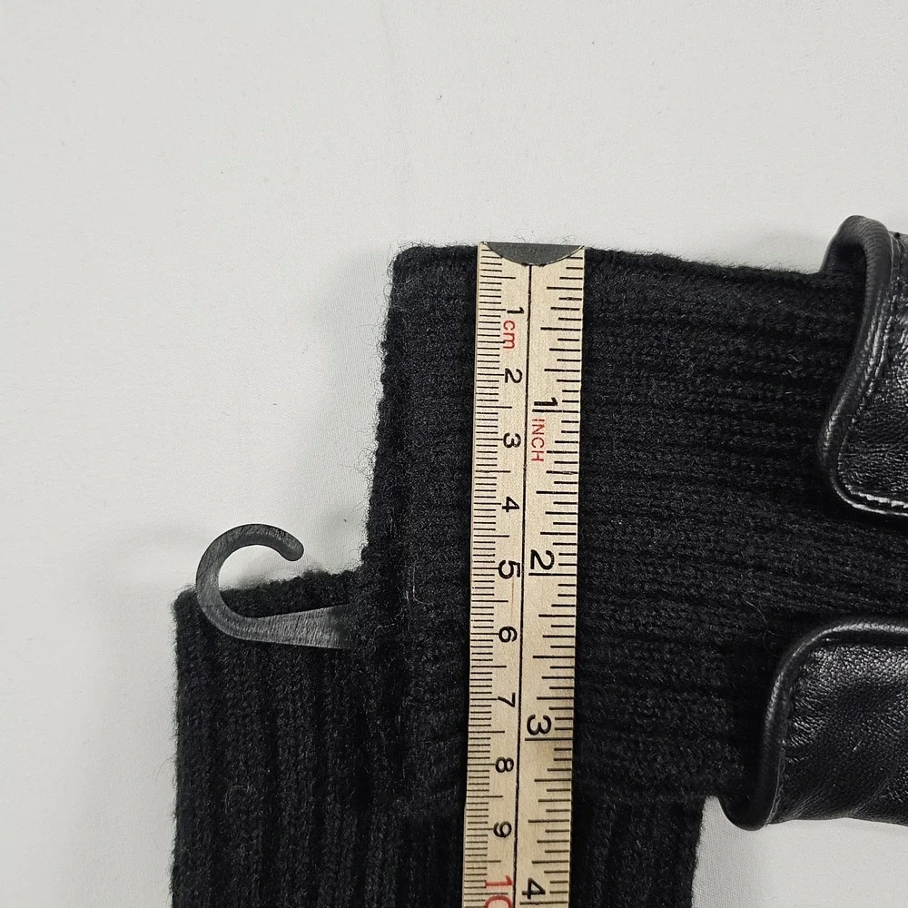 Fownes Brothers Black Leather Knit-Cuff Touchscreen Gloves Size M